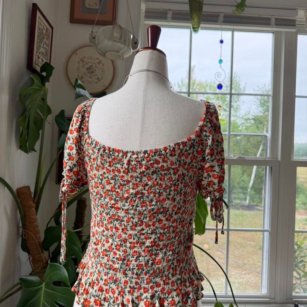 Floral Ruffle Ruched Bodice Blouse Large - Picture 3 of 5